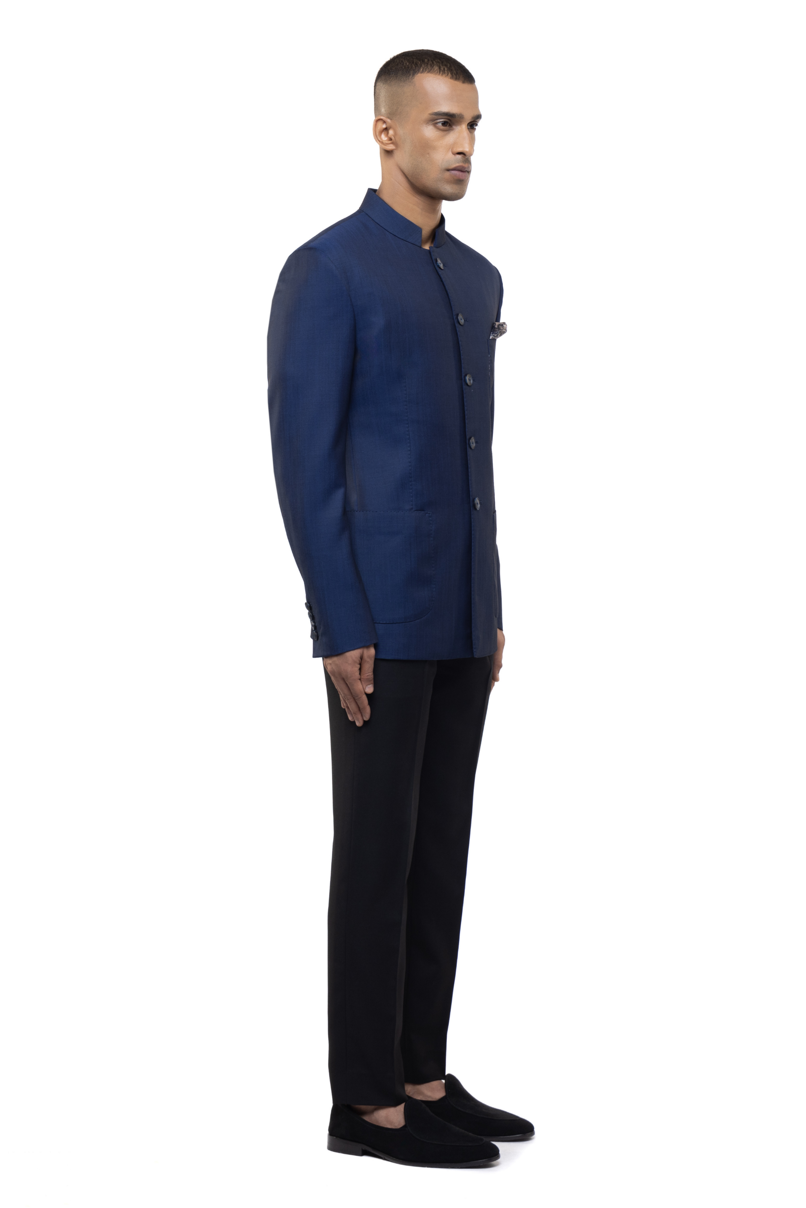 Navy Blue Worsted Wool Classic Bandhgala Set