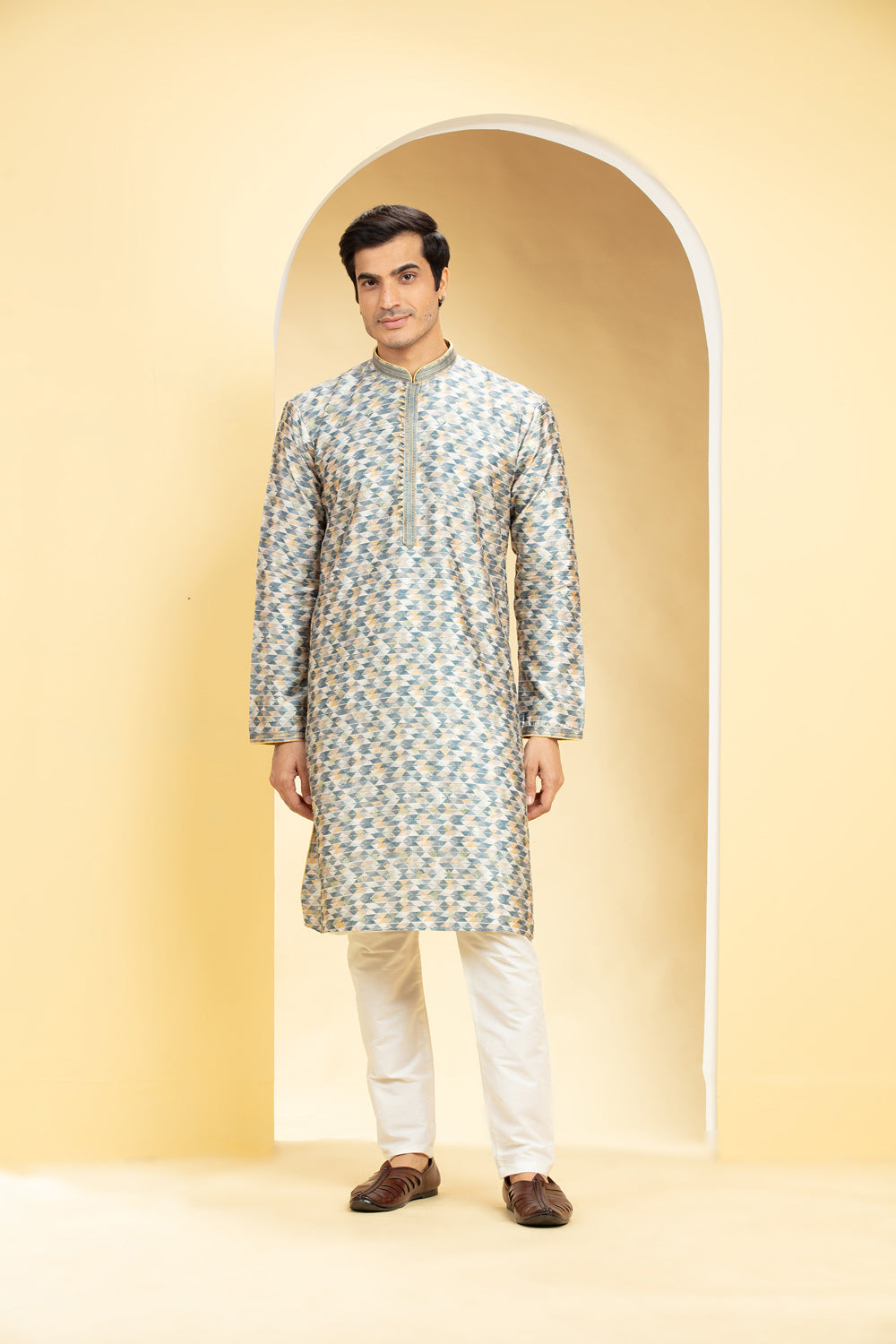 Multicoloured Printed Lucknowi Kurta Set - Auraya Fashion - Riyaasat Men - #tag1# - #tag2# - #tag3# - #tag3#