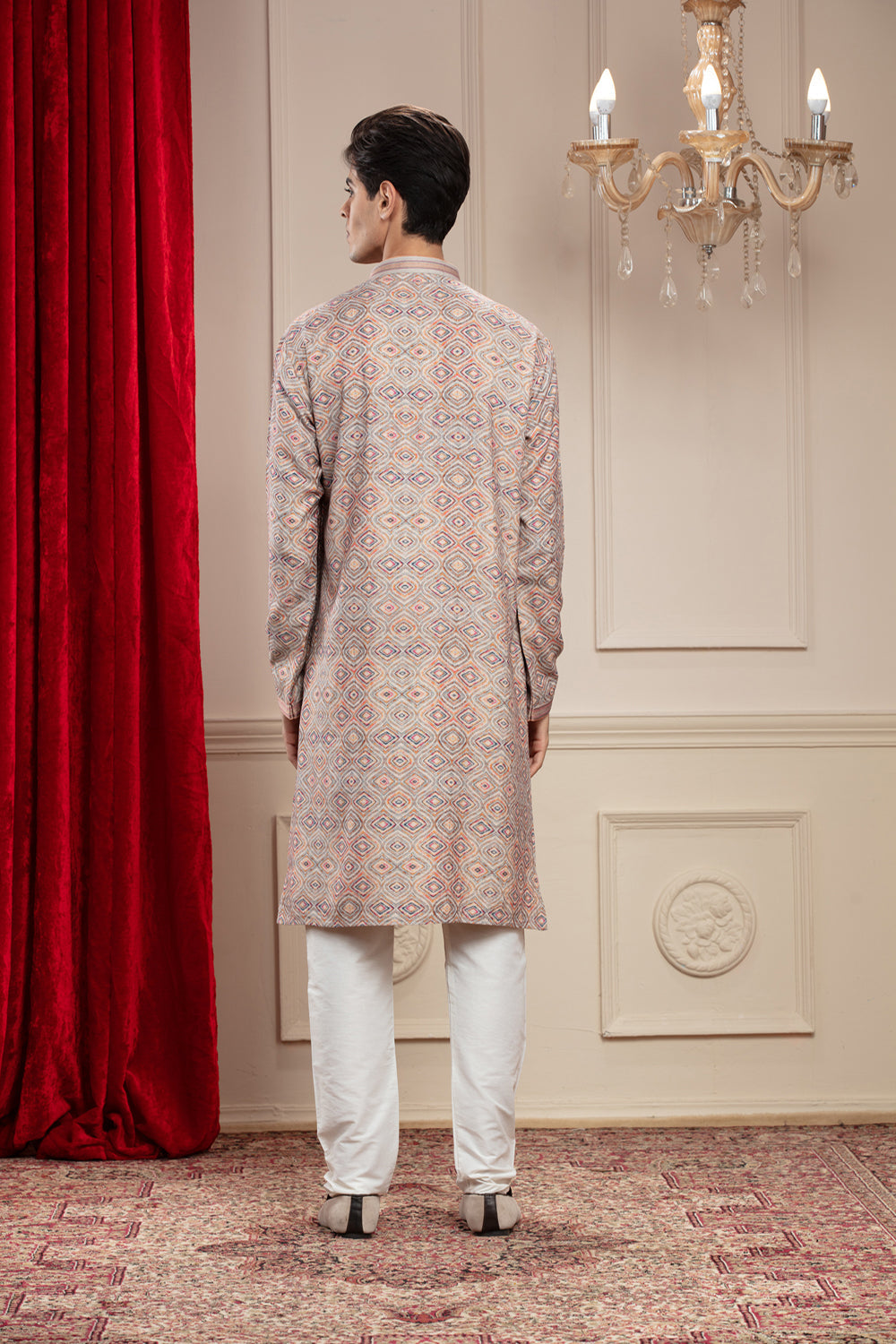 Multicoloured Banarasi Kurta Pajama With Thread Embroidery