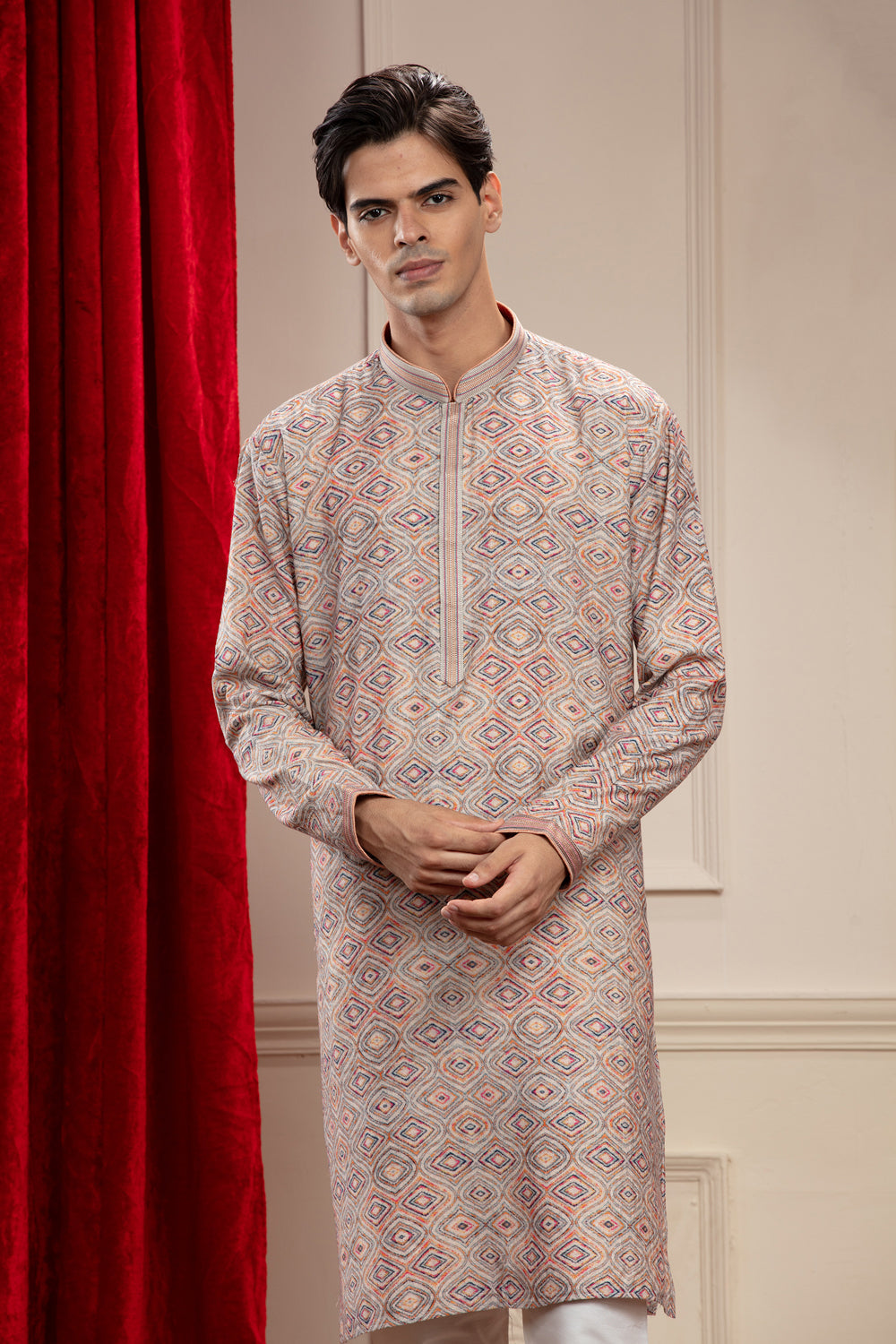 Multicoloured Banarasi Kurta Pajama With Thread Embroidery