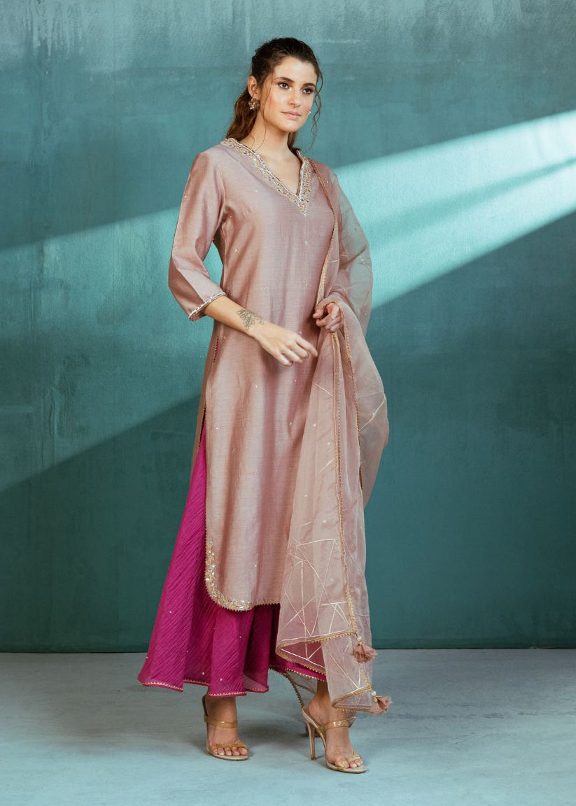 Rosy Chanderi Kurta Sharara Set