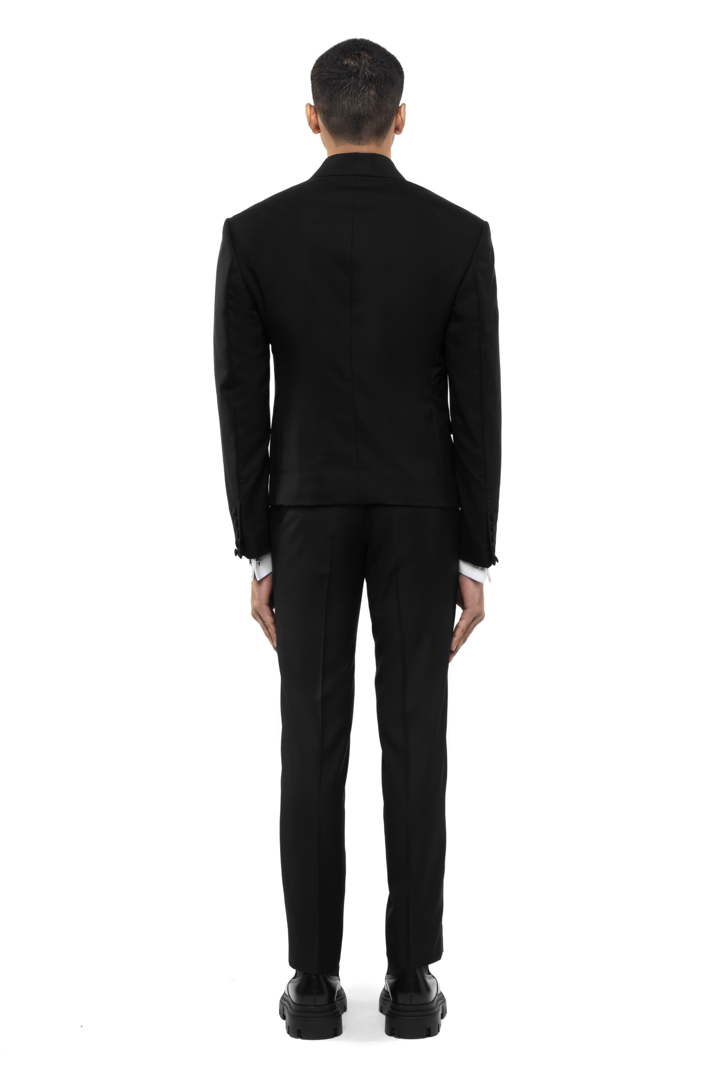 Black Worsted Wool Open Jacket