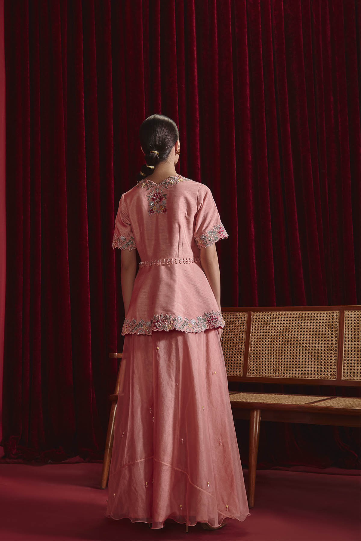Urvi Rose Pink Embroidered A-Line Jacket and Sharara Set