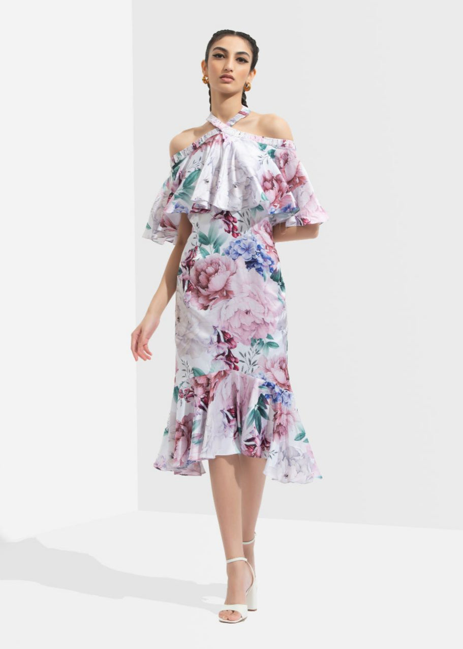 Iris Printed Off Shoulder Dress