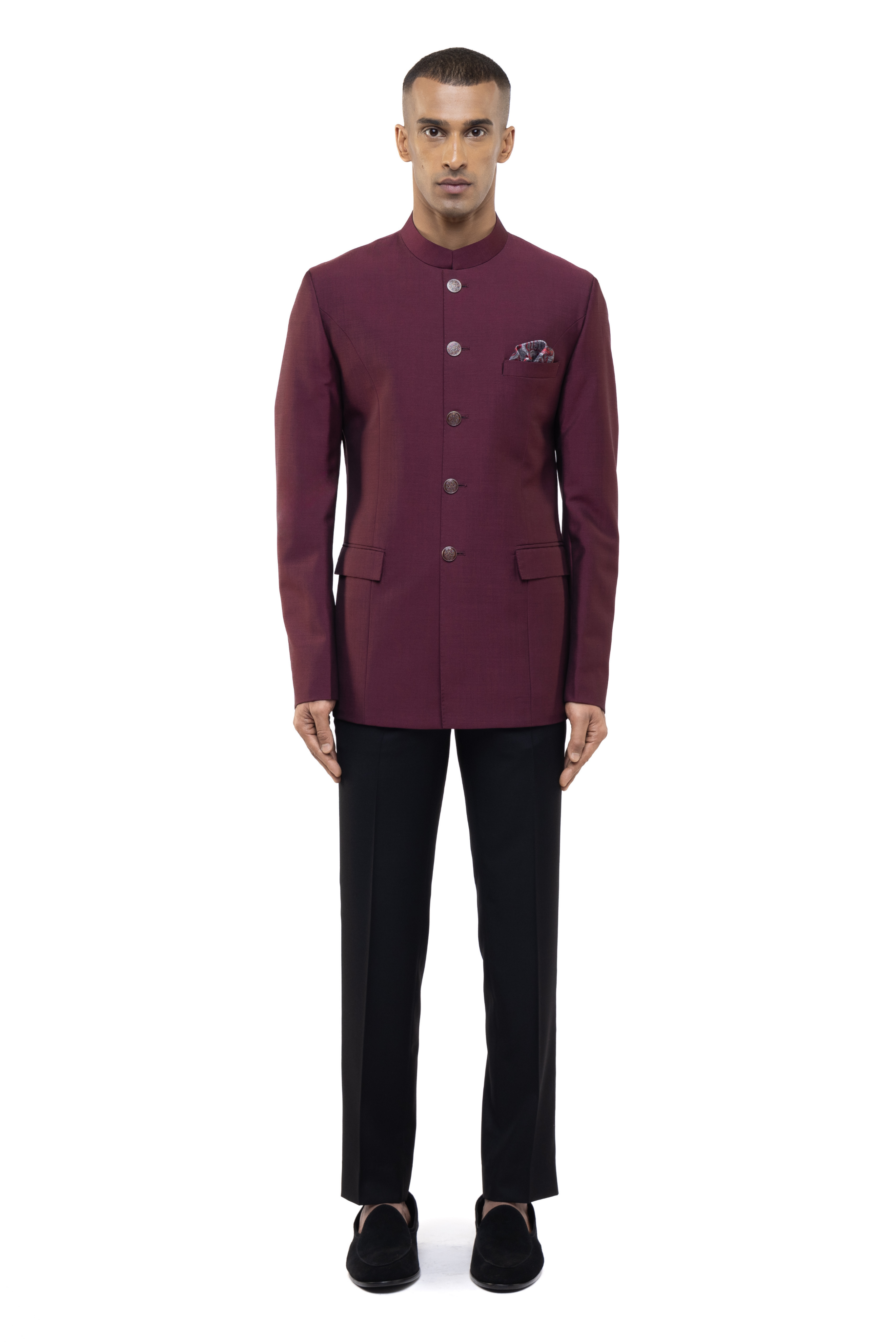 Maroon Worsted Wool Classic Bandhgala Set