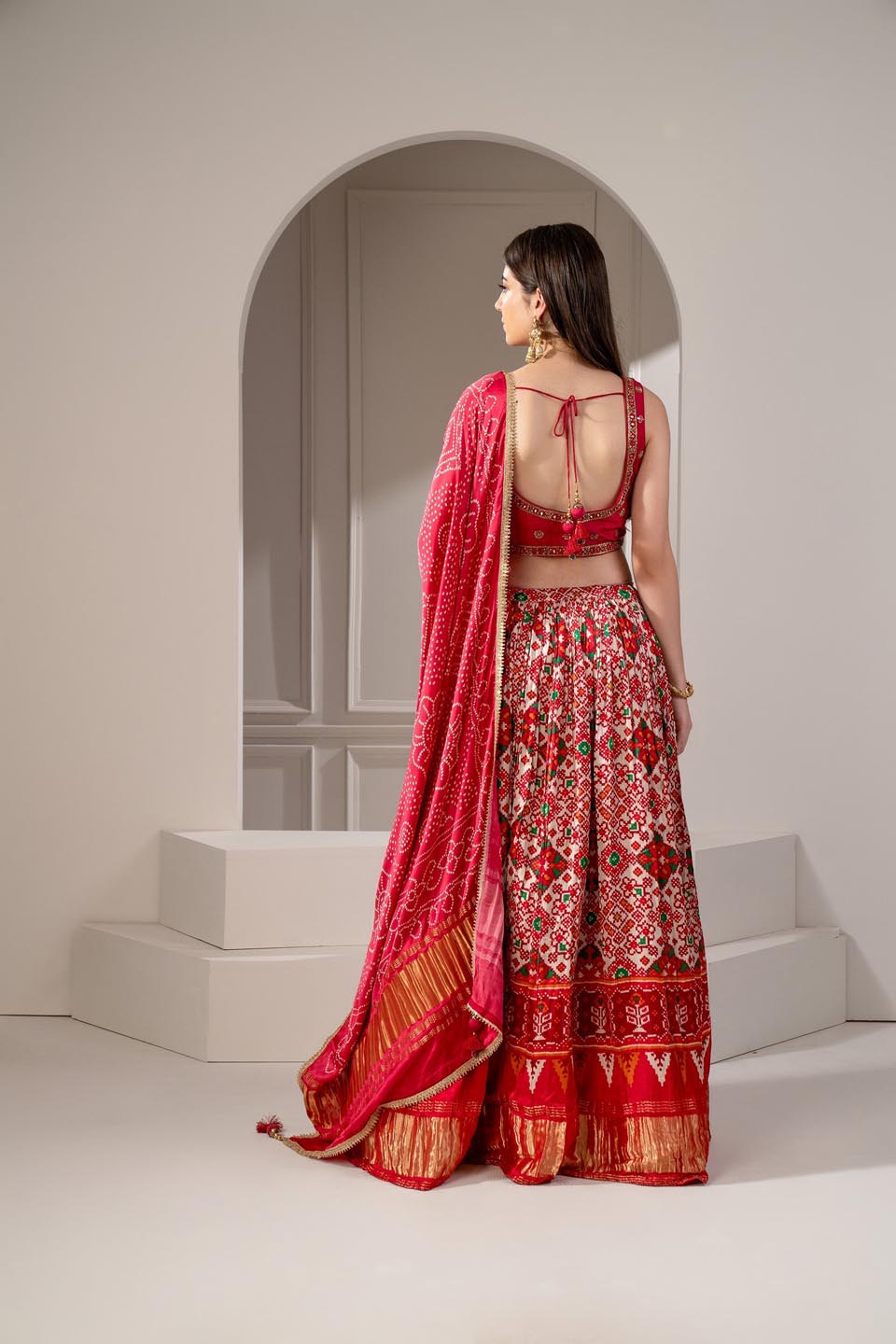 Crimson Red Silk Chaniya Patola Lehenga Set - Auraya Fashion -  - #tag1# - #tag2# - #tag3# - #tag3#