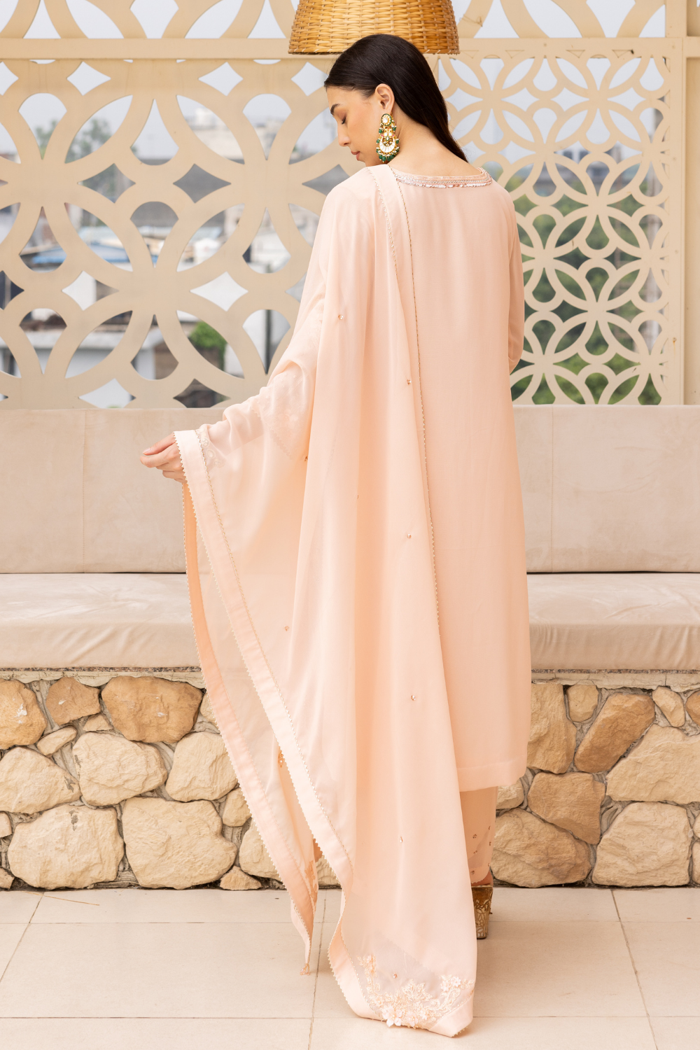Peach Bhavya Embroidered Georgette Kurta Set with Plazzo
