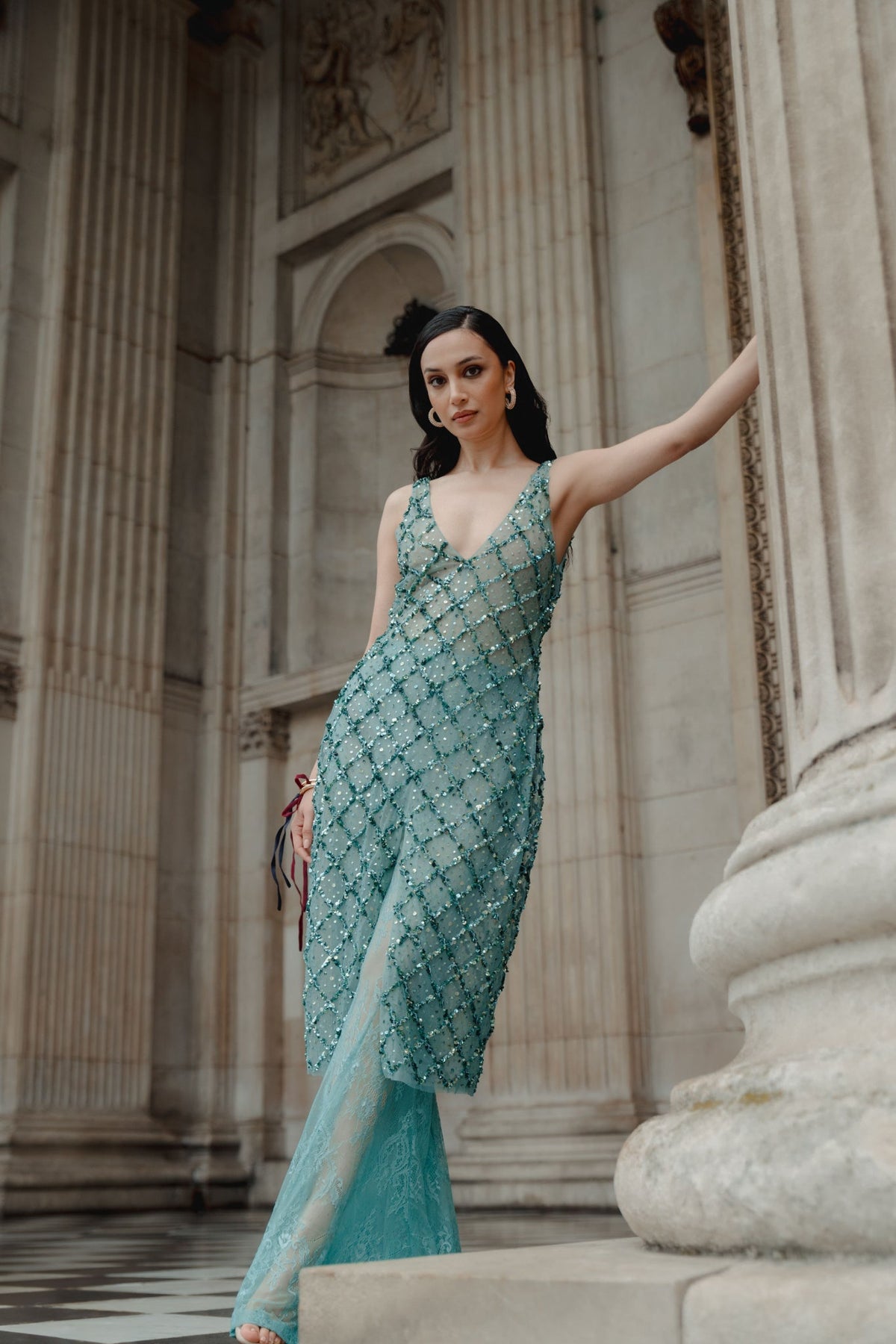Zardosi Embroidery, Semi Sheer Fabric & French Lace, Tunic Pant Set, Relaxed SilhouetteZardosi Embroidery, Lace & Tulle, Crop Skirt Set, Flared Silhouette