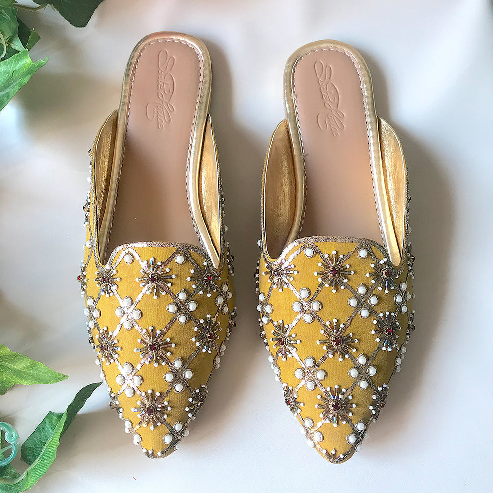 Yellow Nakshi Mules