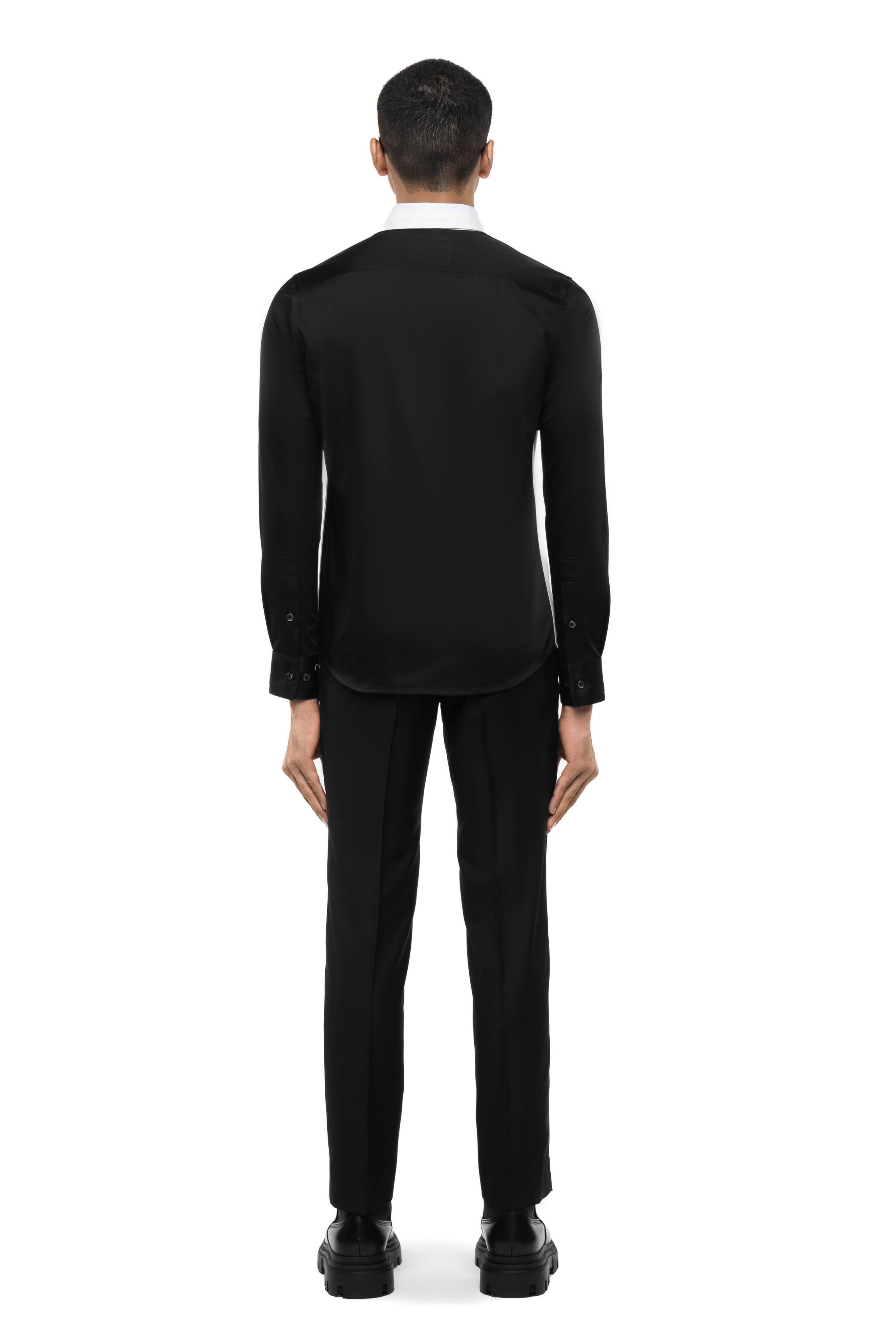 White Cotton Shirt with Black Sleeves