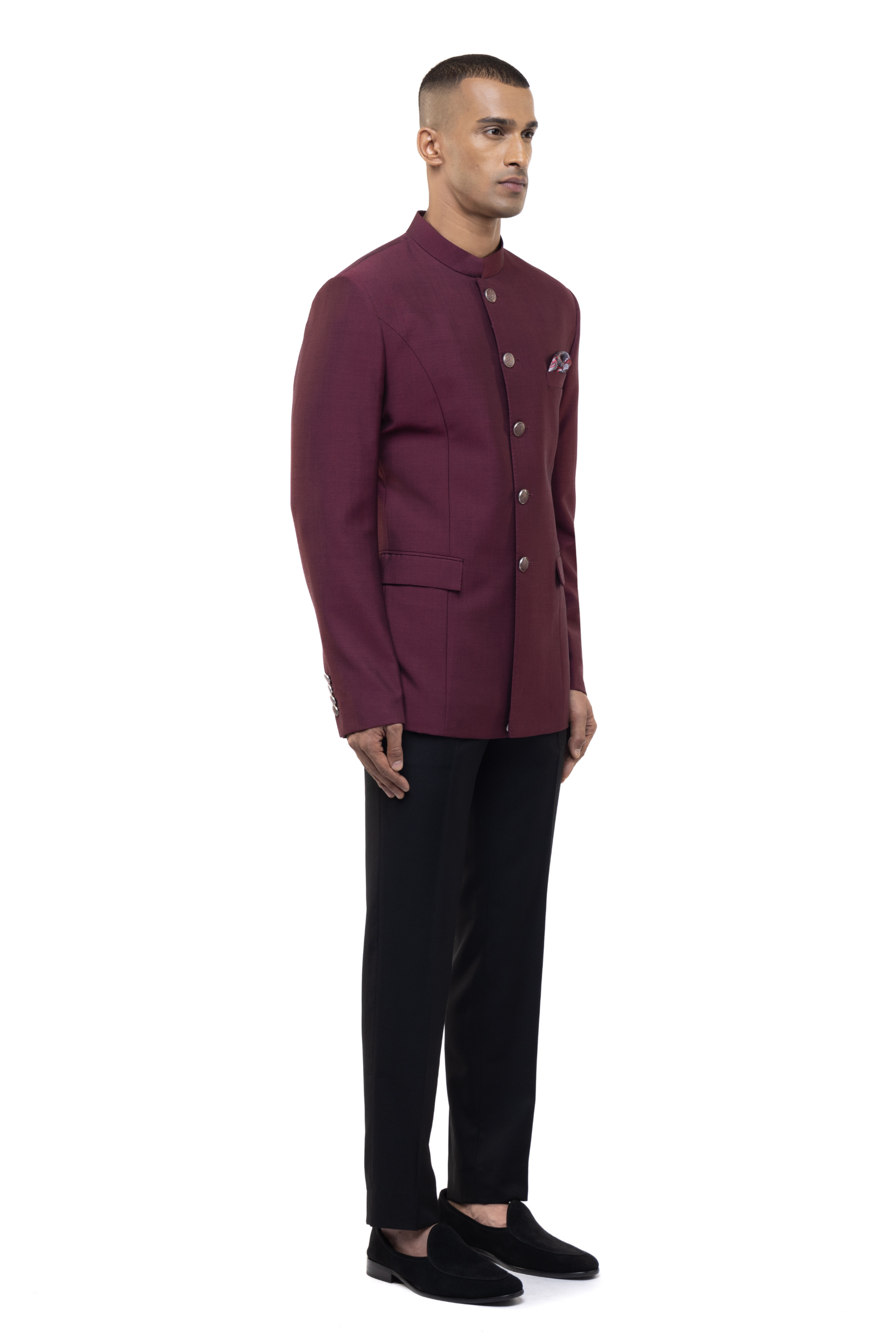 Maroon Worsted Wool Classic Bandhgala Set