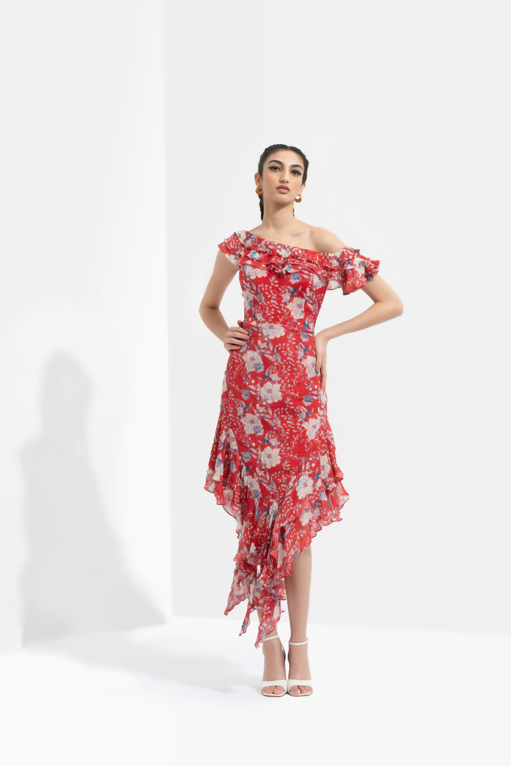 Ajisia Printed One Off Shoulder Dress