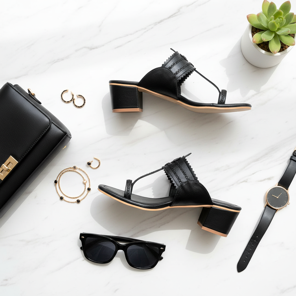 Black Kolapuri Block Heels
