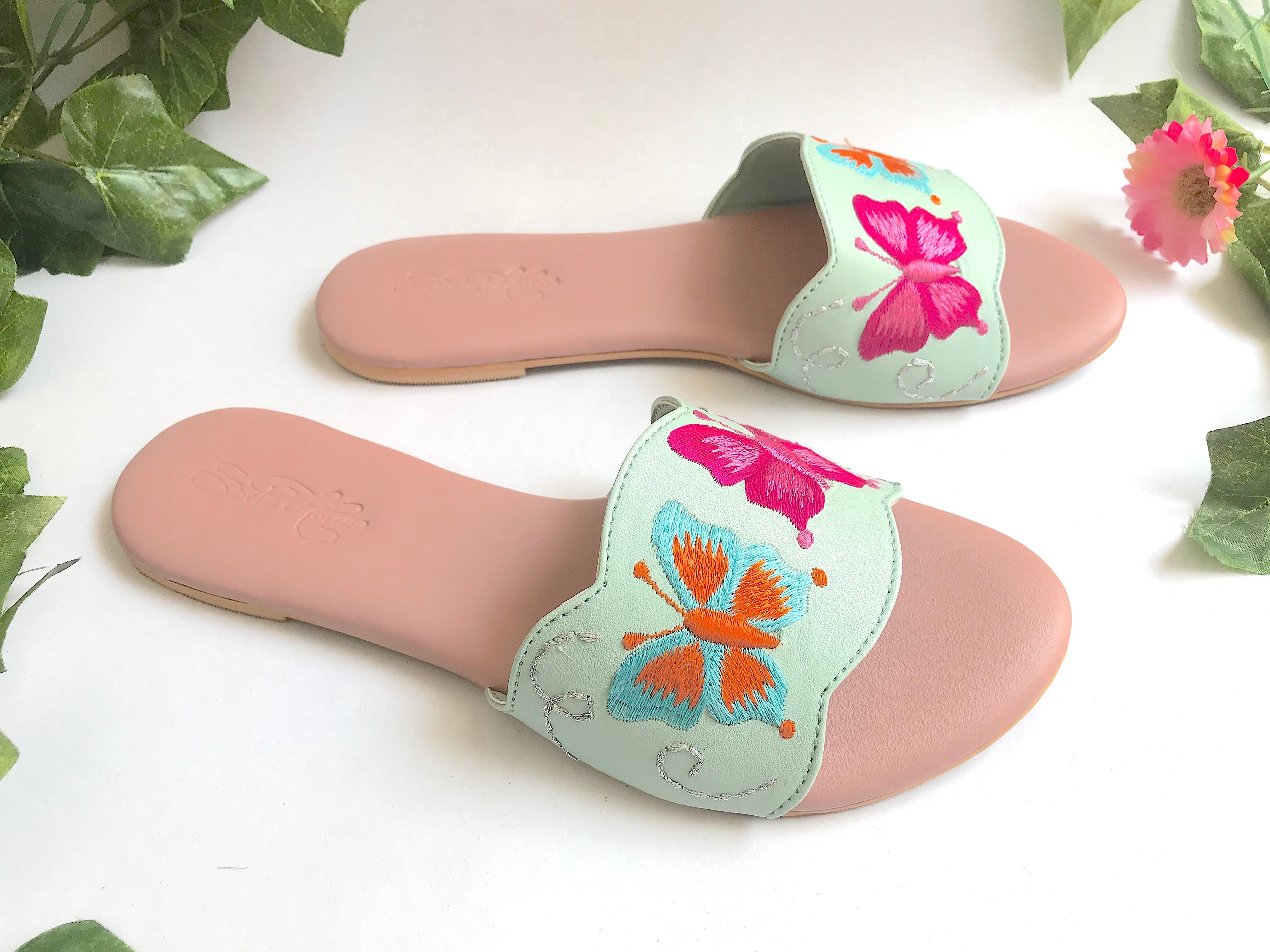 Sea Green Butterfly Swirls Flats