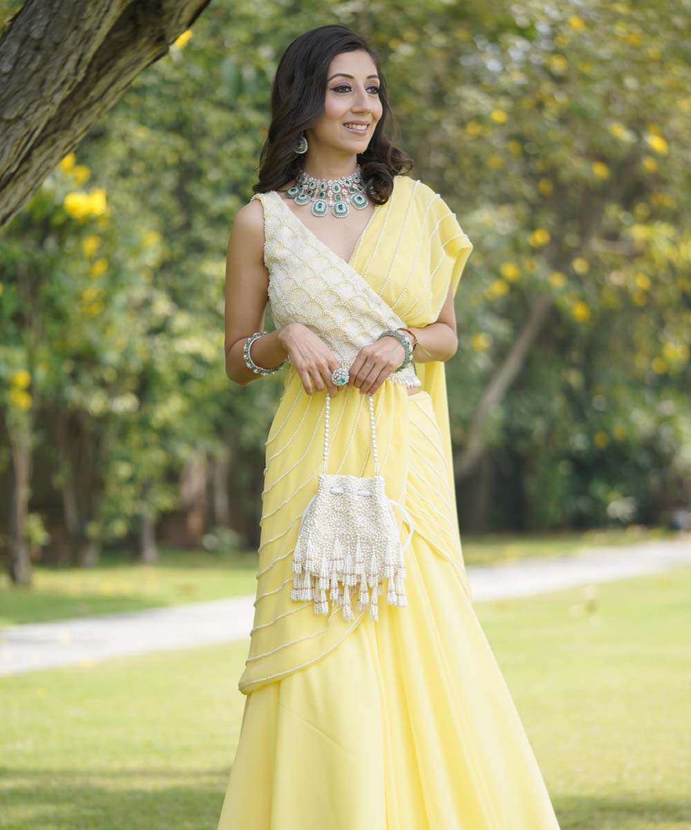 Emma Ivory Suede Pearl Embellished Potli