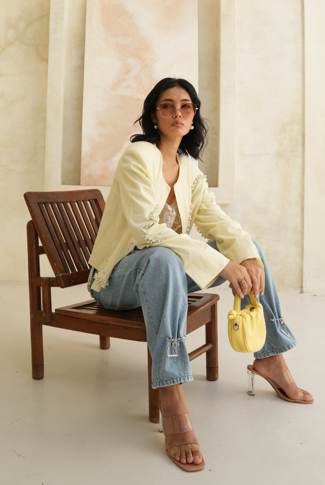 Blonde Wool Tie-Front Jacket - Luxury Structured Everyday Layer