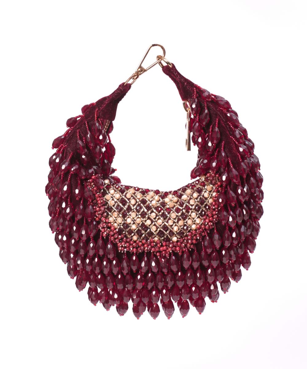 Alara Maroon Suede Embellished Hobo Bag