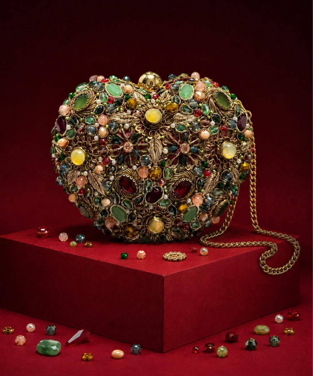 Noorani Multicolor Suede Embellished Heart Bag