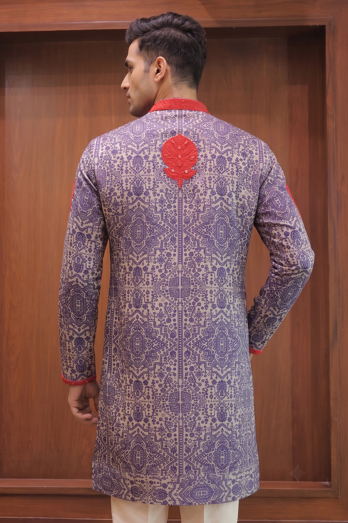 Naqshdar Red Threadwork Linen Satin Kurta
