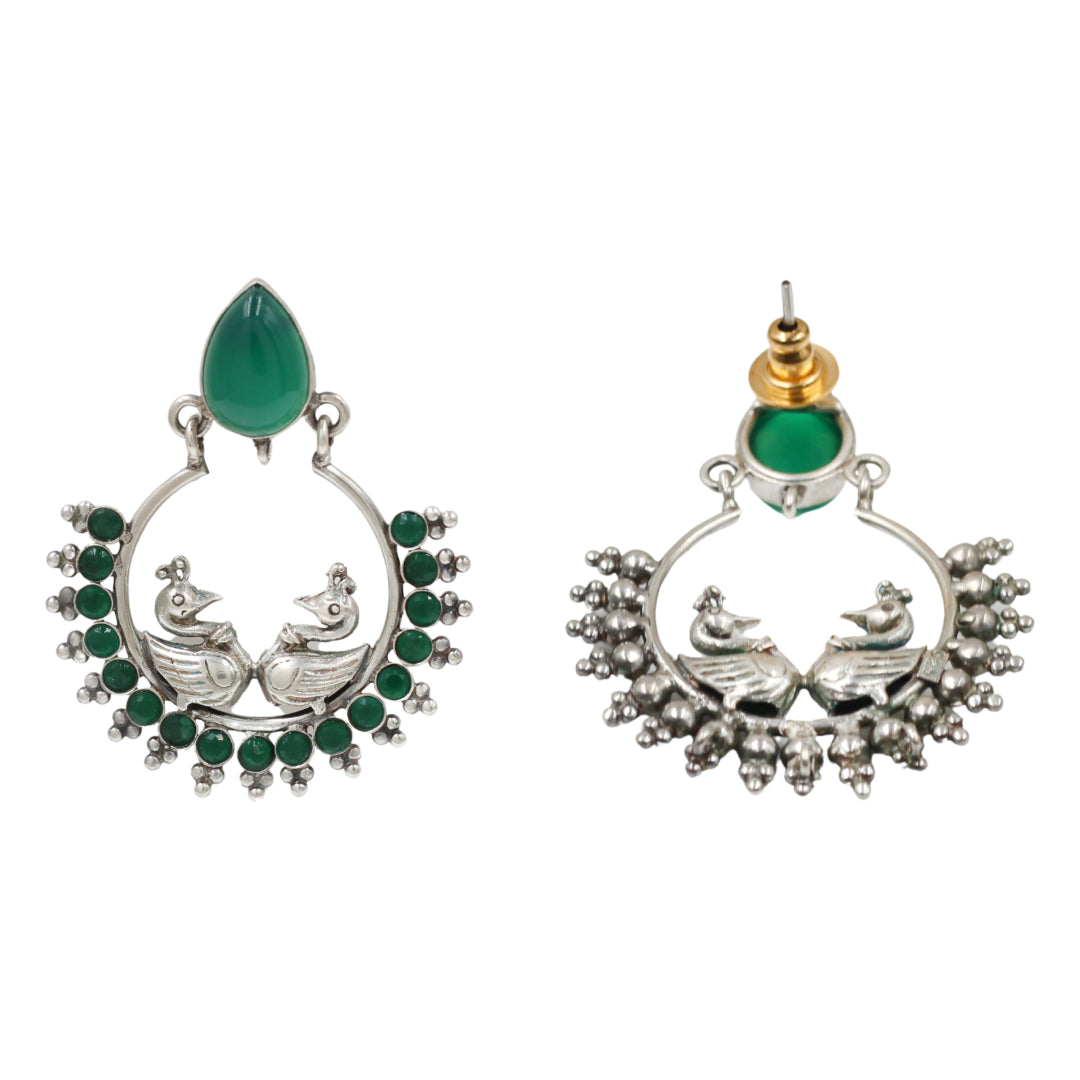 Antique Finish Peacock Hoop Earrings by Sangeeta Boochra