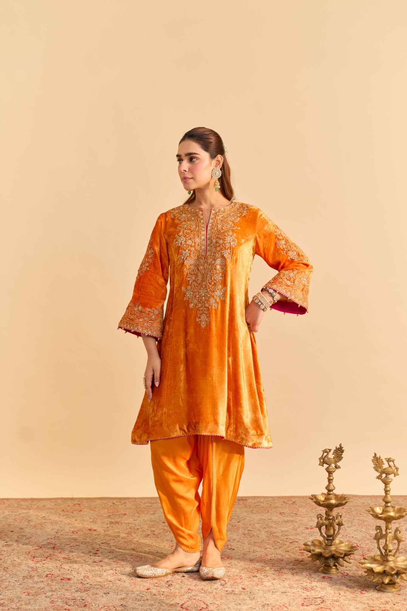 Eira - Orange A-line Kurta with Dhoti with Dupatta