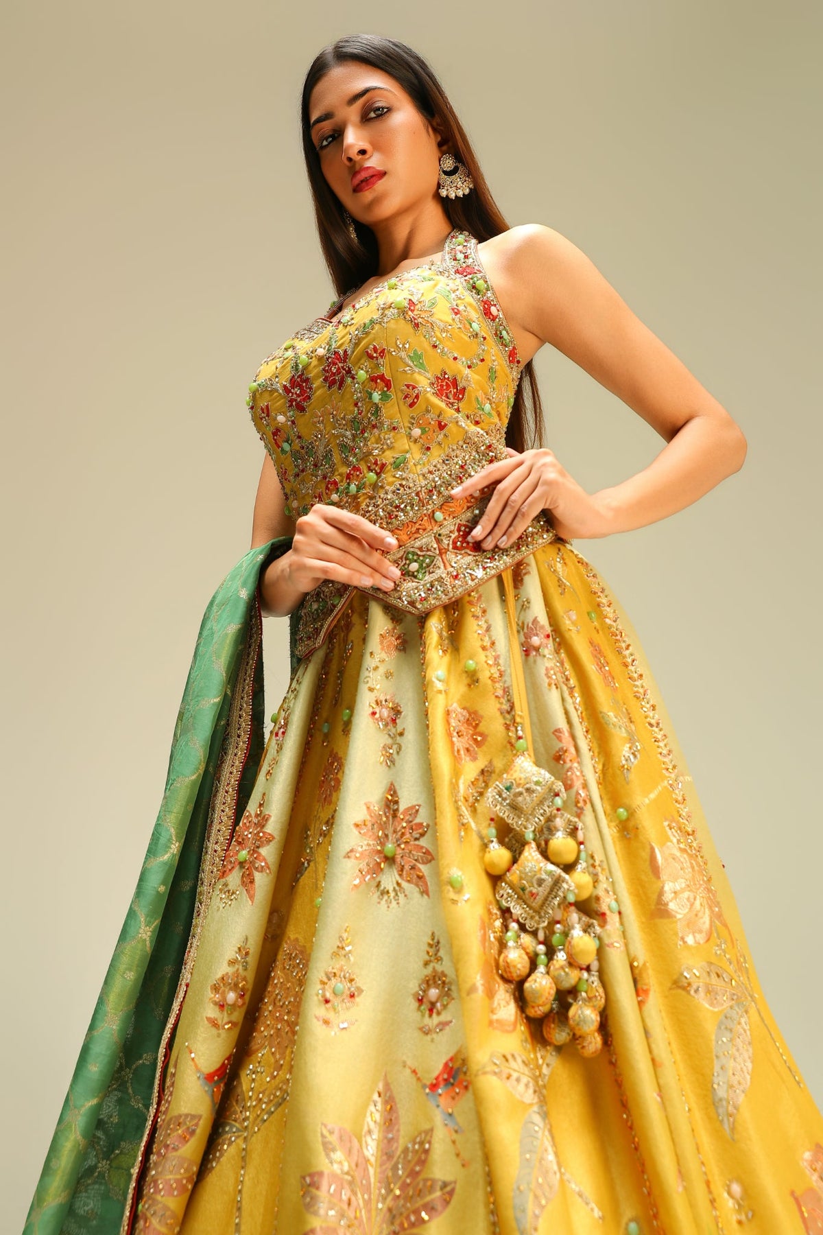 Celadon Bloom Tissue Silk Lehenga Set