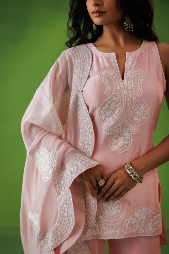 Baby pink flared sharara set
