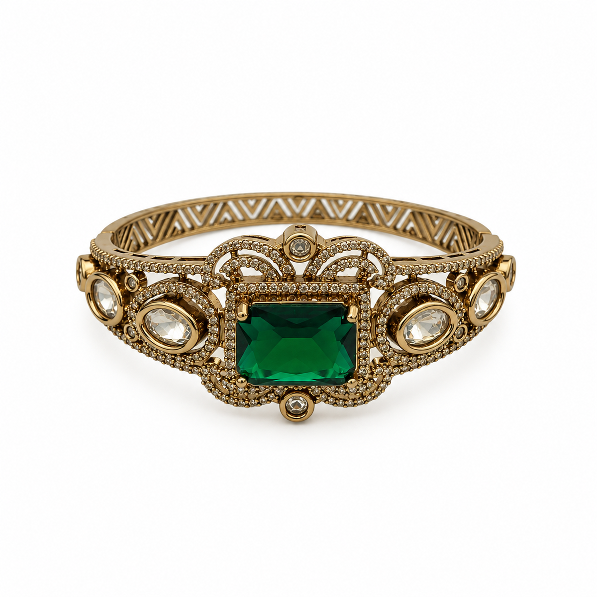 Emerald Stone Gold-Tone Statement Kada