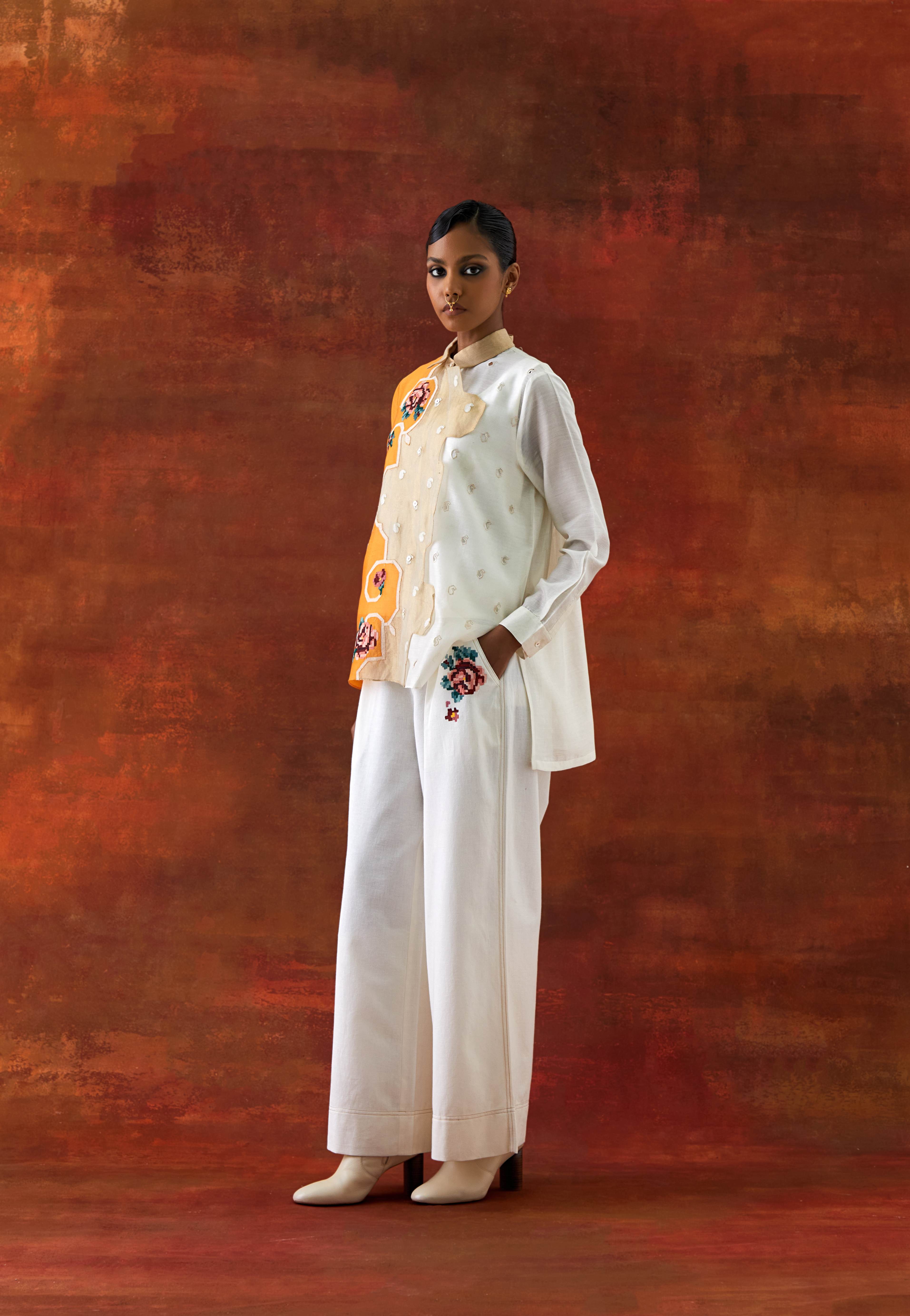 EMB TRI COLOR SHIRT WITH FLARED PANTS - image 2