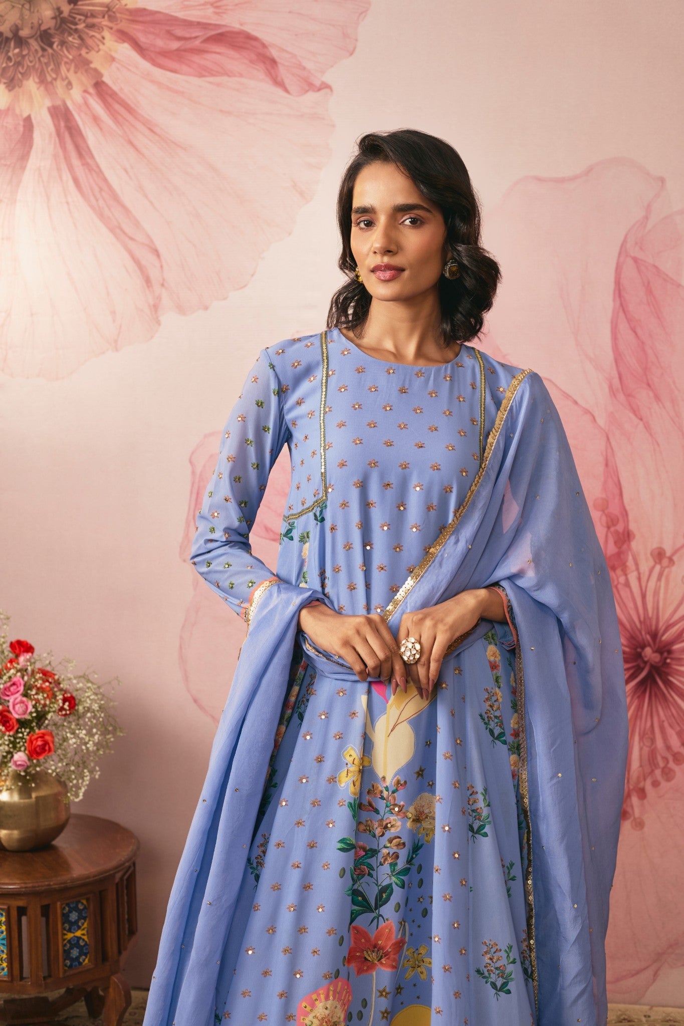 LILAC FLORAL PRINTED KURTA SET