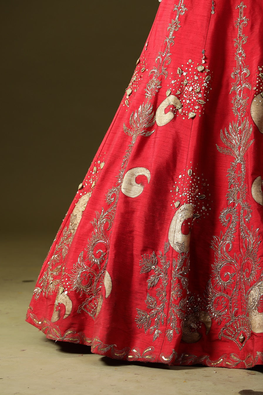 Red Brushstoke Handpainted lehnga set