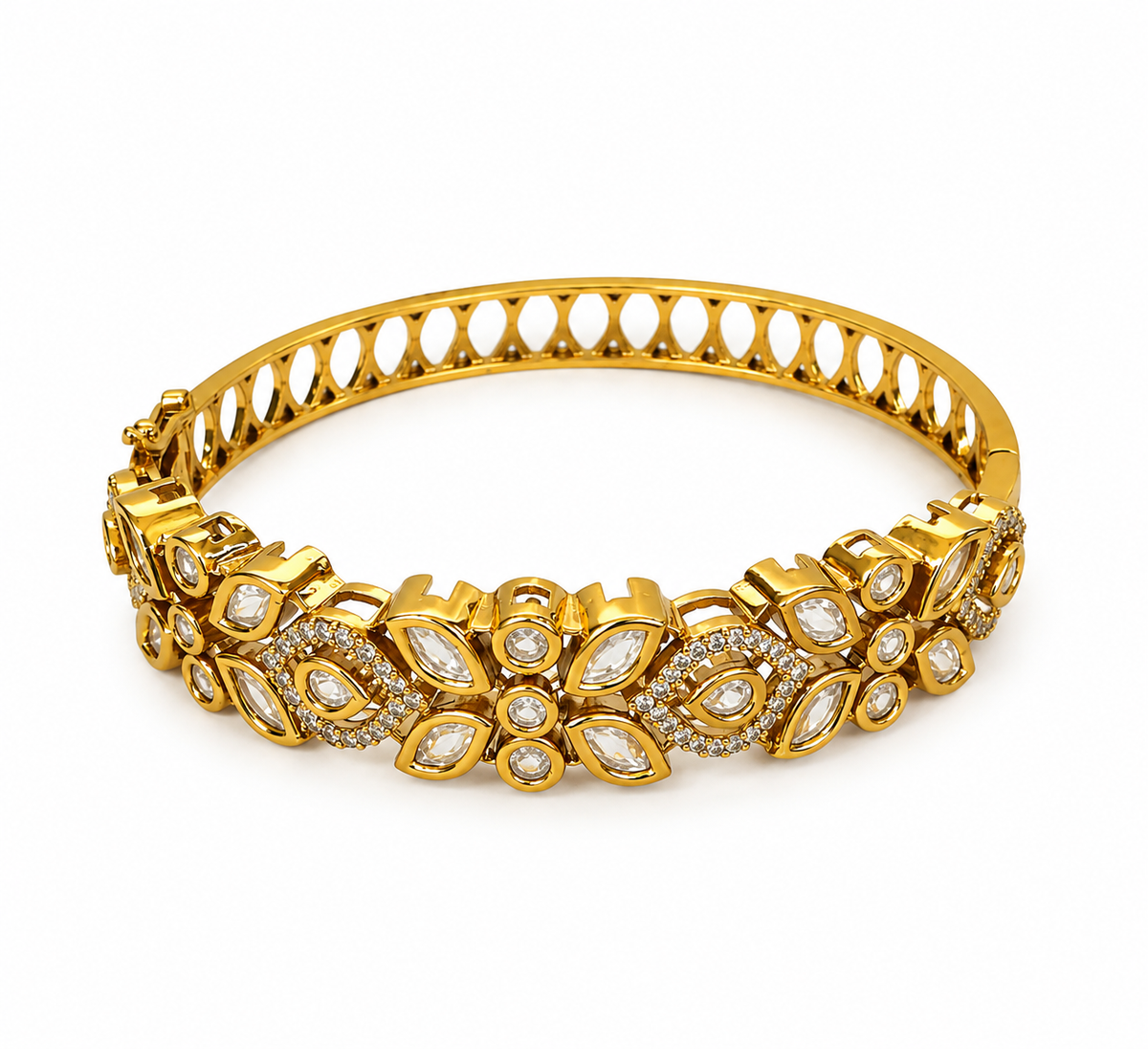 Clear Stone Gold-Tone Floral Kada