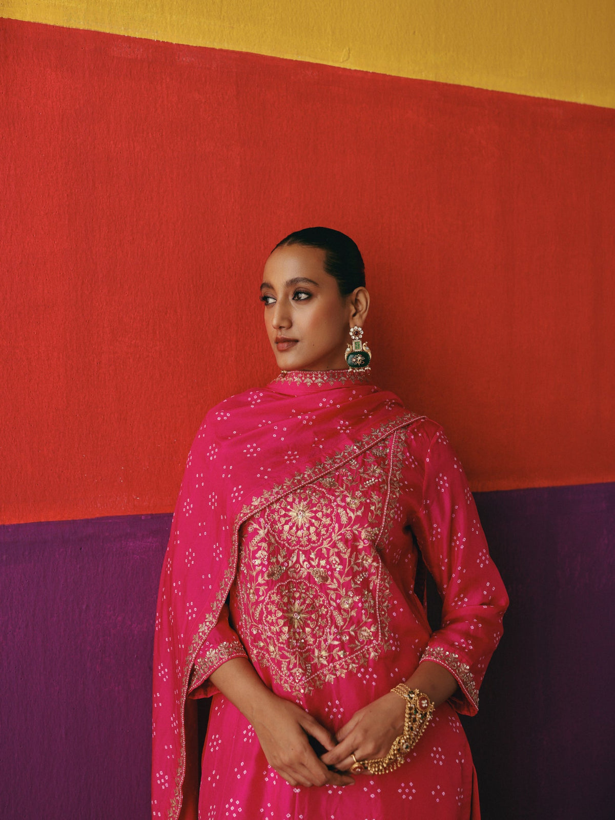 Flower bandhni kurta set