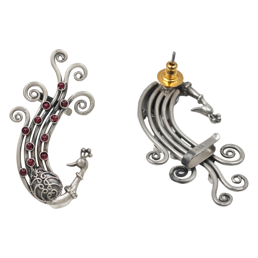 Handcrafted Peacock Design Silver Earrings by Sangeeta Boochra