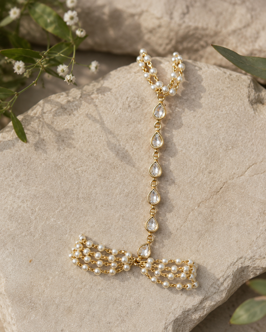 Pearl & Polki Bridal Haath Phool Bracelet