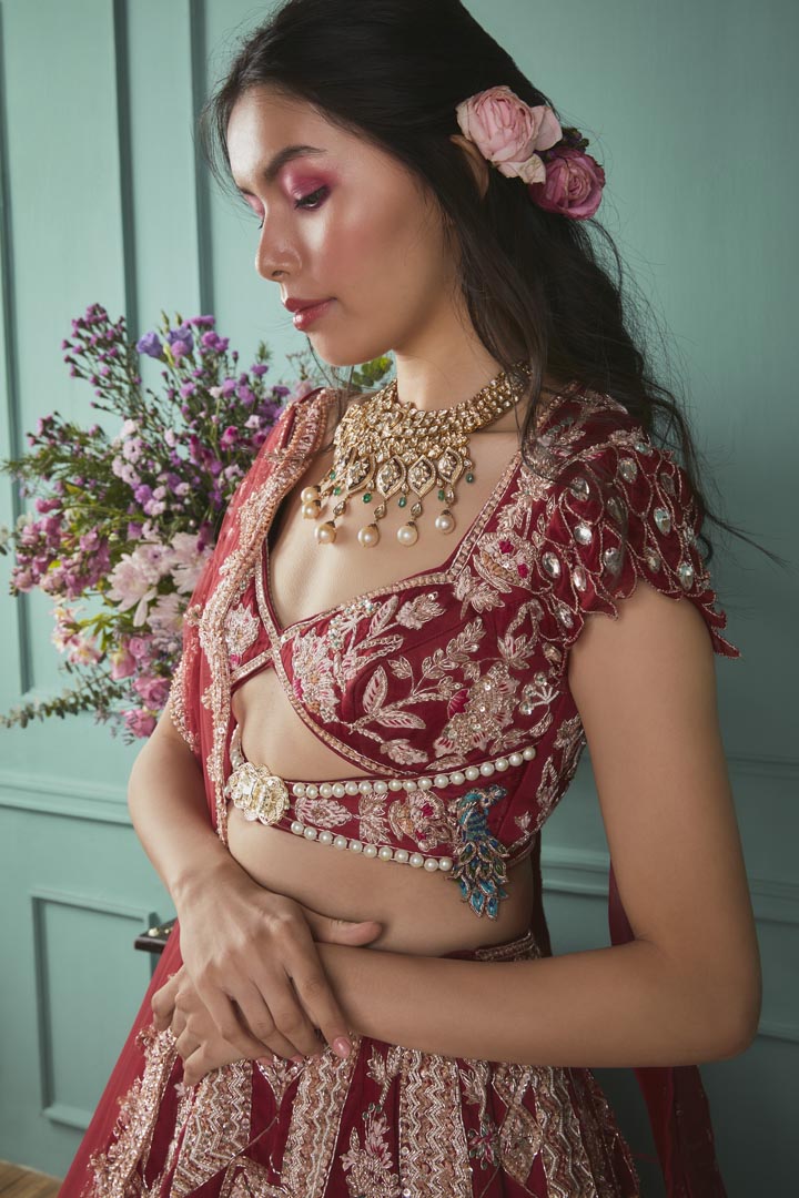 Red Lehenga With Elephant Elements