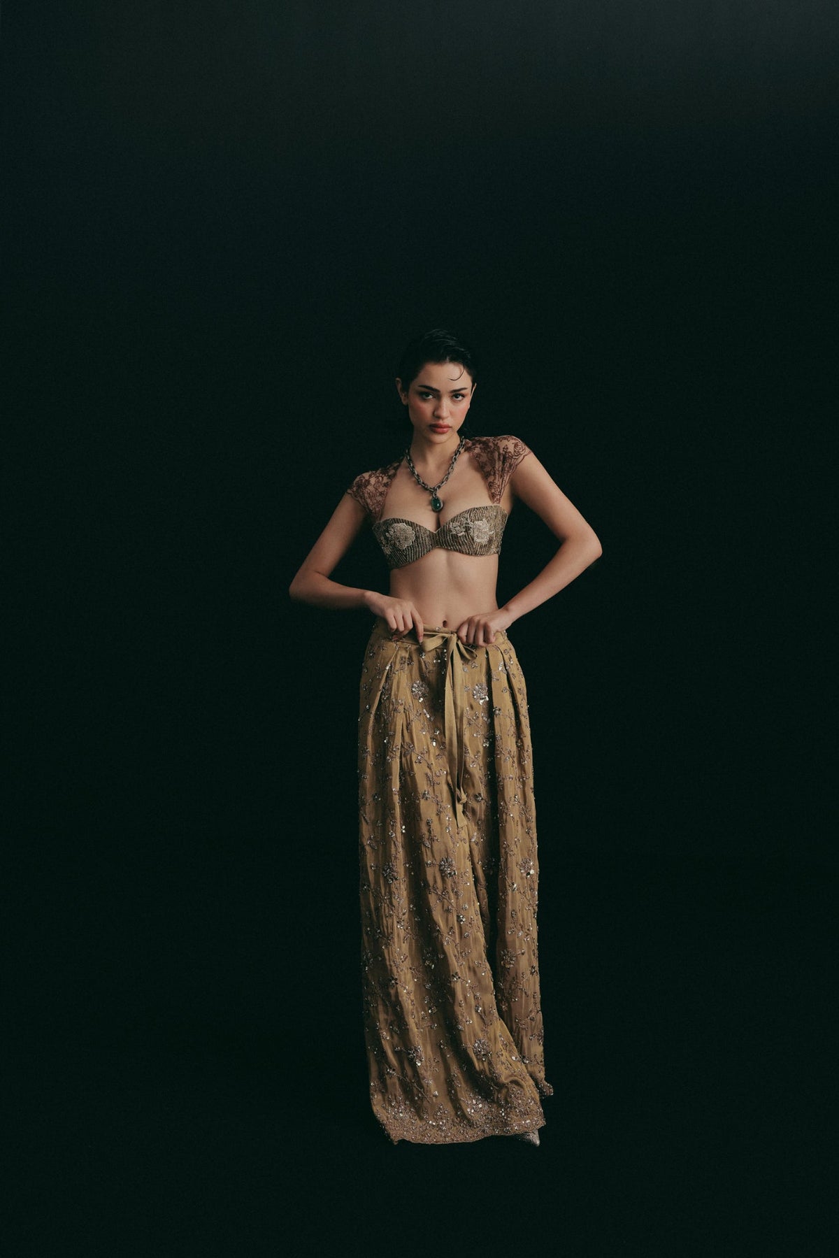 Zardosi Embroidery, Silk & Tulle, Pant Set, Crop Silhouette