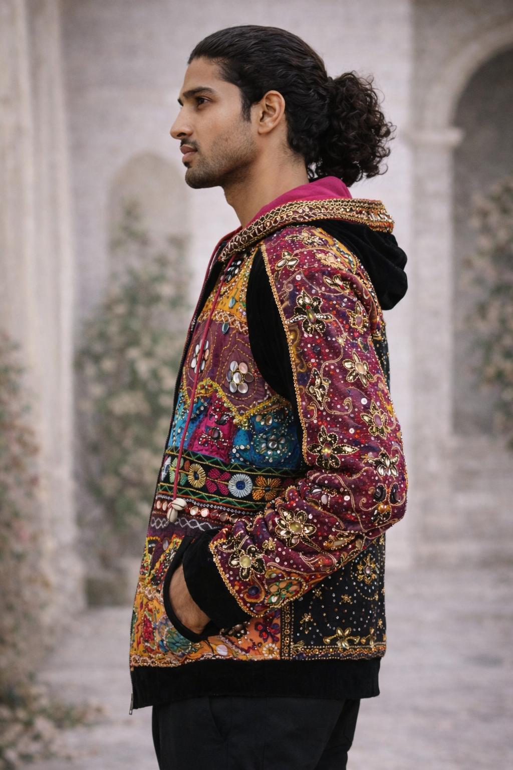 Banjara Embellished Hoodie - Luxury Handcrafted Velvet Patchwork