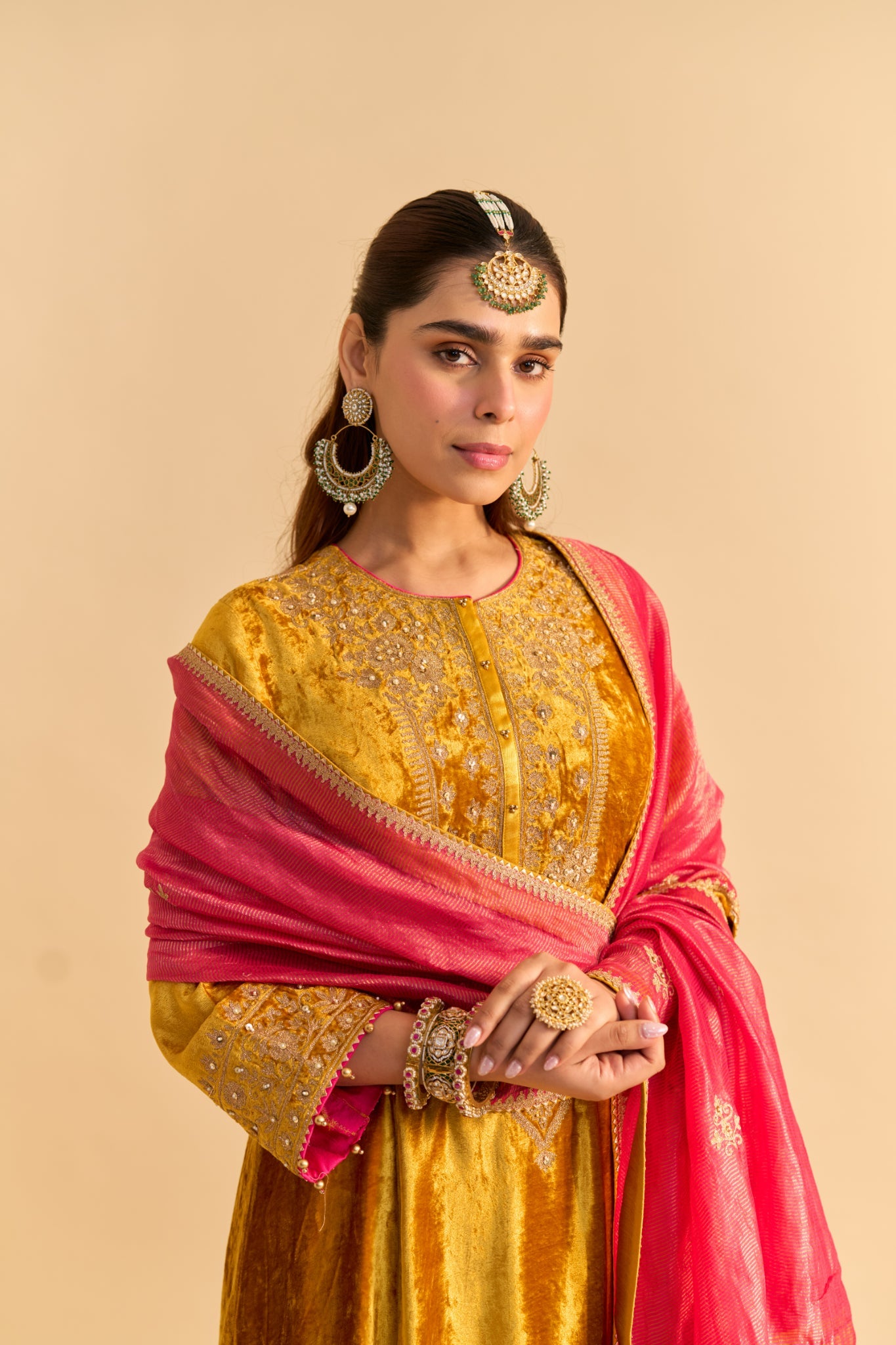 Laiba - Mustard A-line Kurta with Dhoti and Dupatta