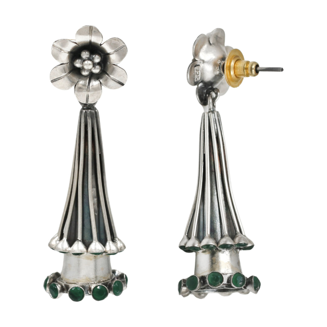Regal Floral Motif Silver Earrings by Sangeeta Boochra