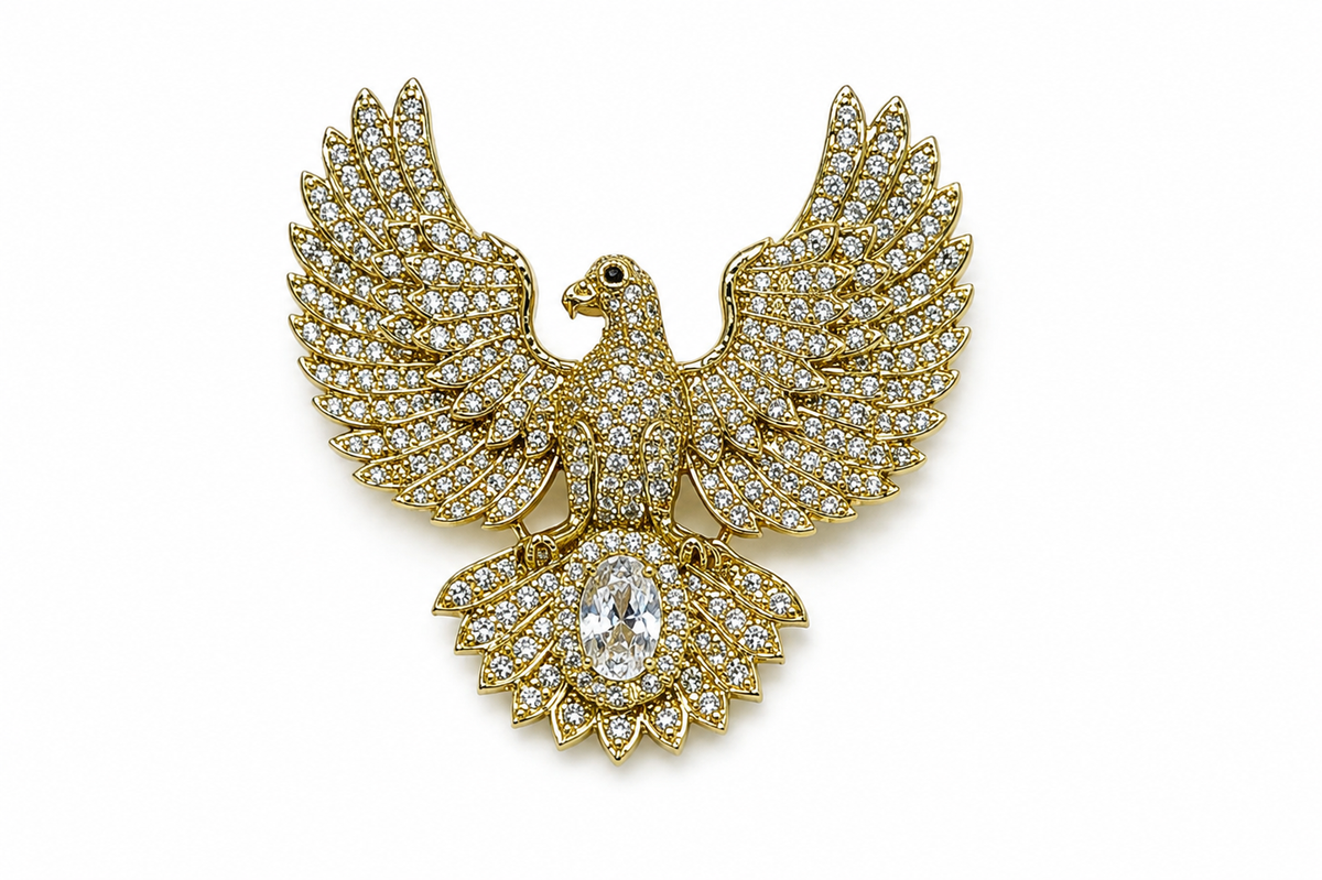 Gold Plated Zircon Bird Motif Brooch