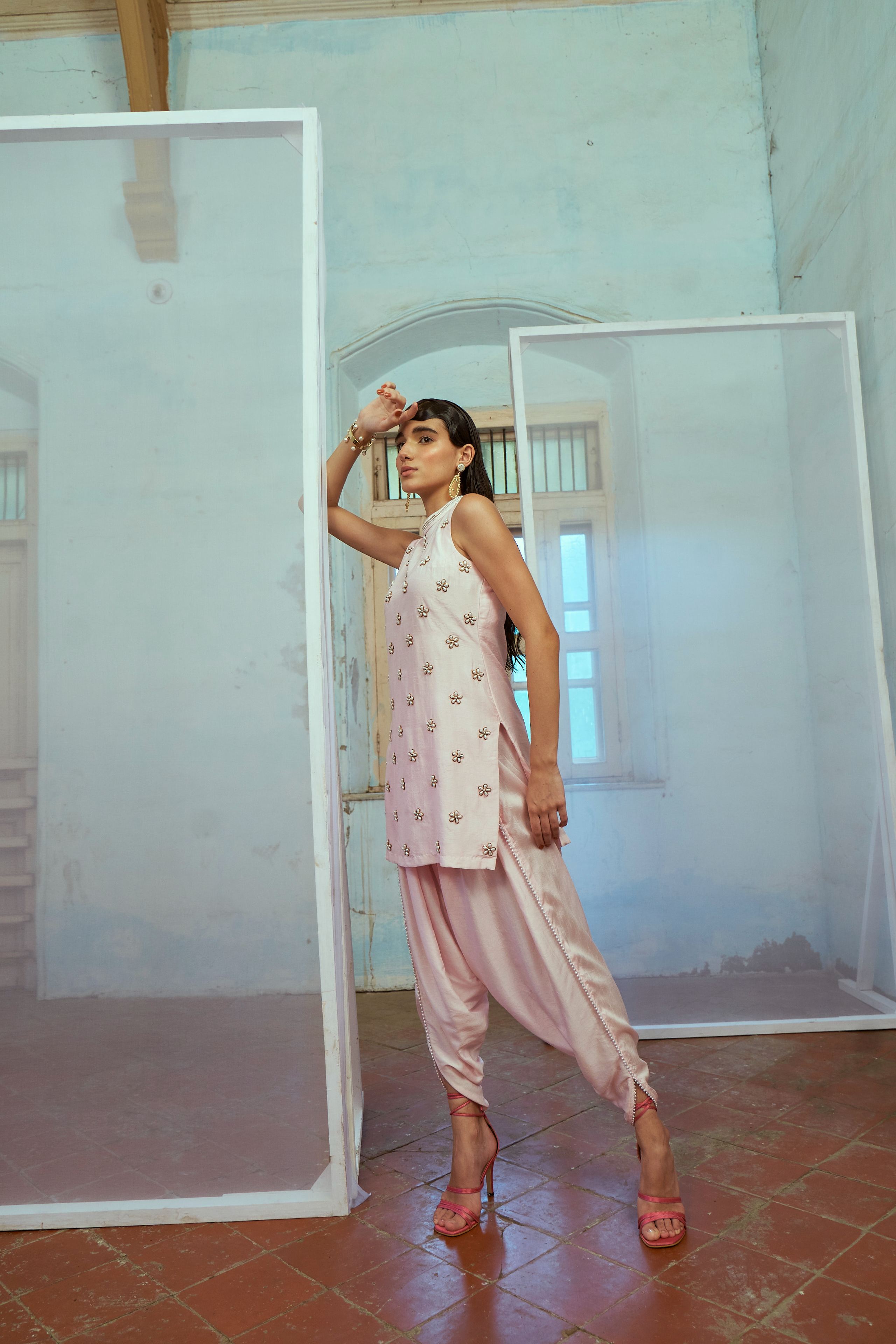 Baby Pink Kurta with Tulip Pants