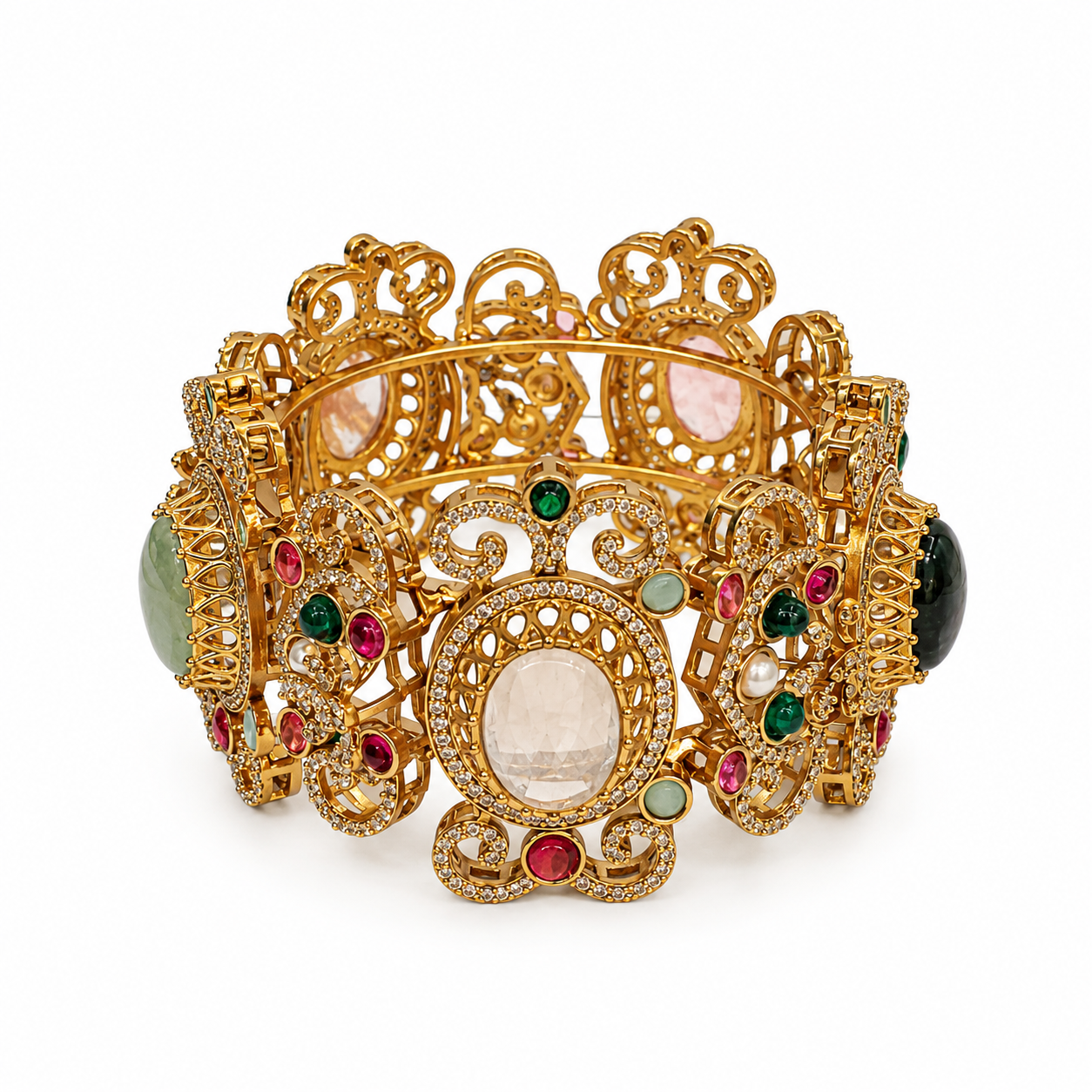 Multicolor Stone Ornate Statement Bangle