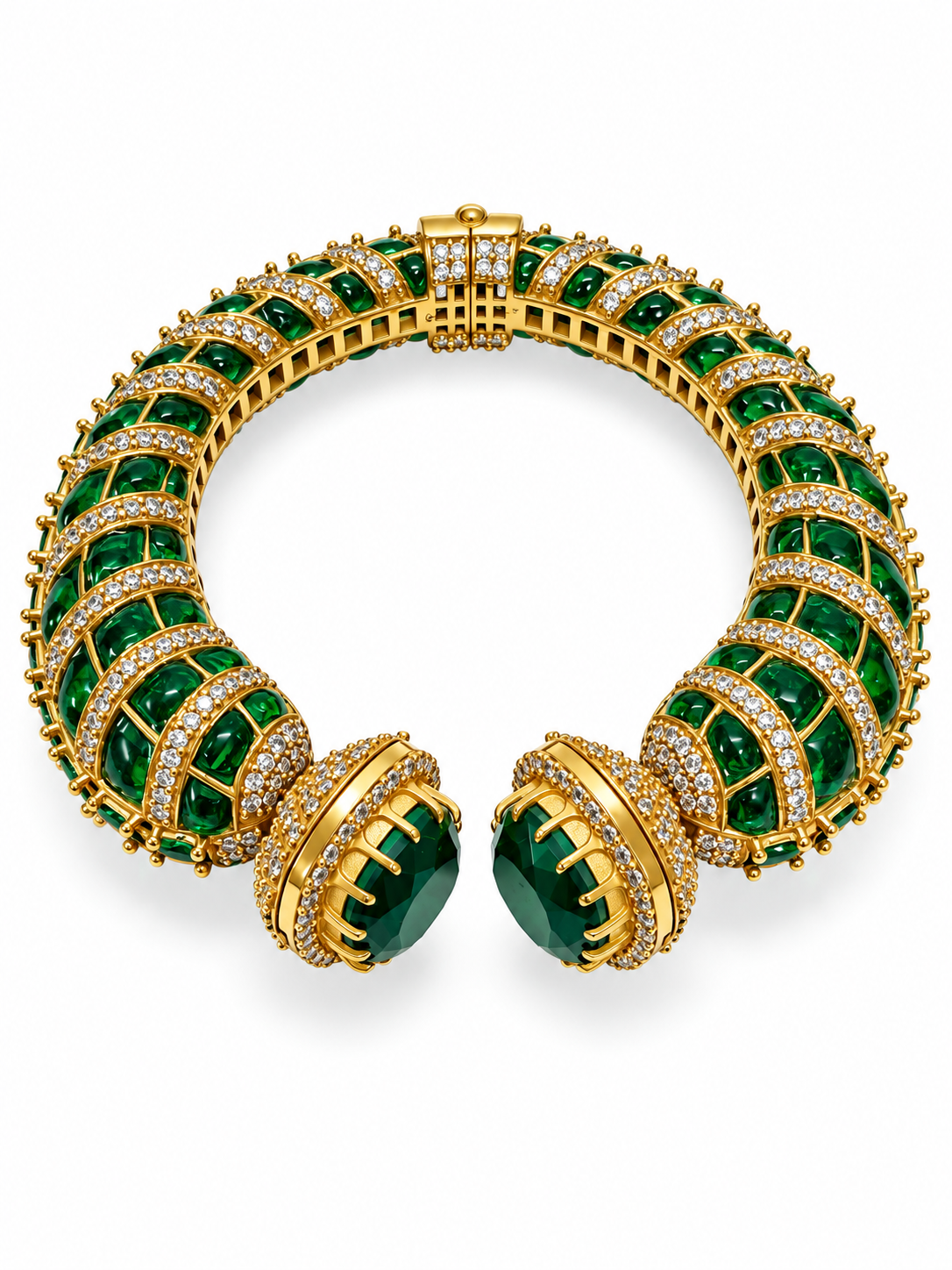 Emerald Cluster Moissanite Polki Kada