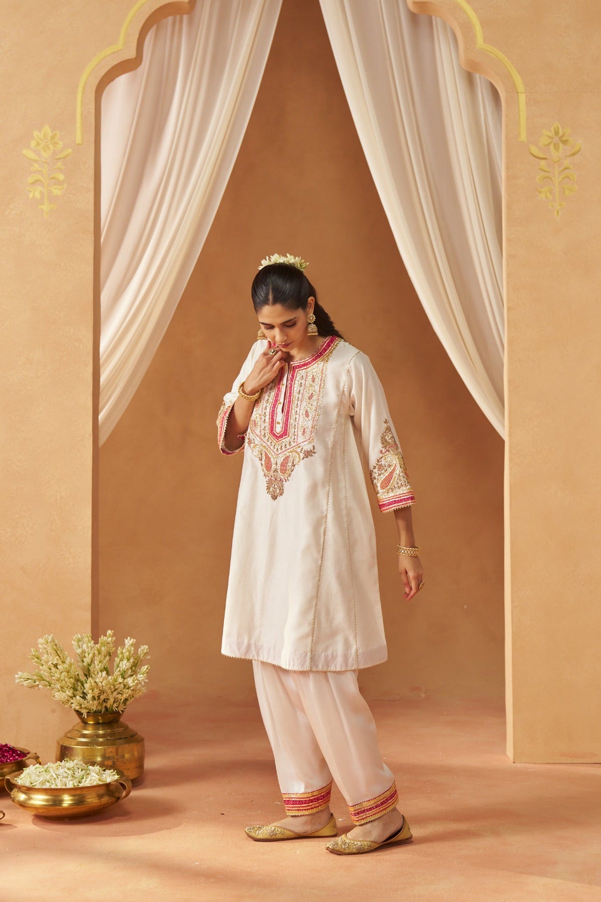 Zimal daisy ivory chauga with salwar and dupatta