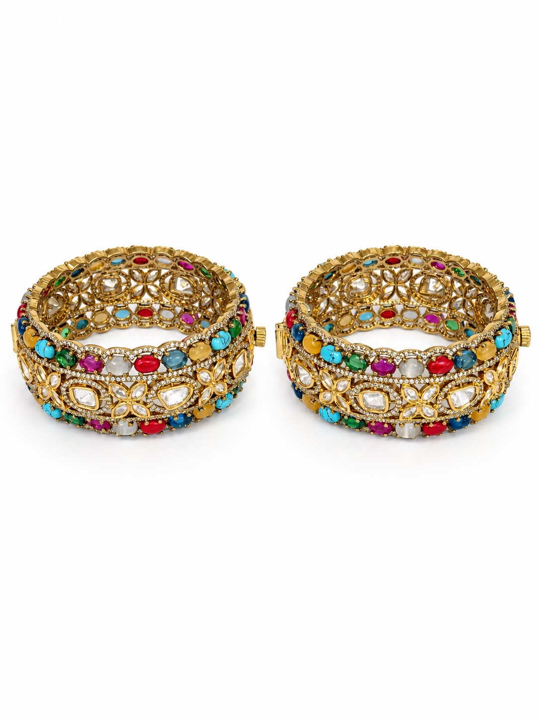 Multicolor Moissanite Polki Statement Bangles