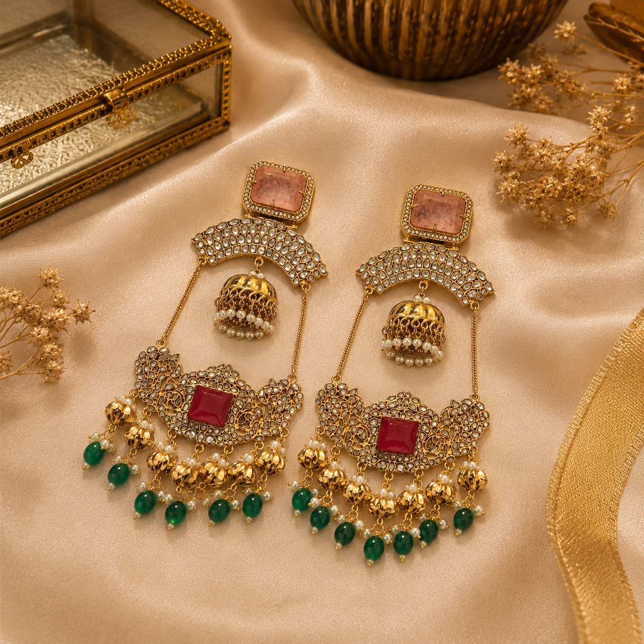 Kundan Statement Jhumka Earrings