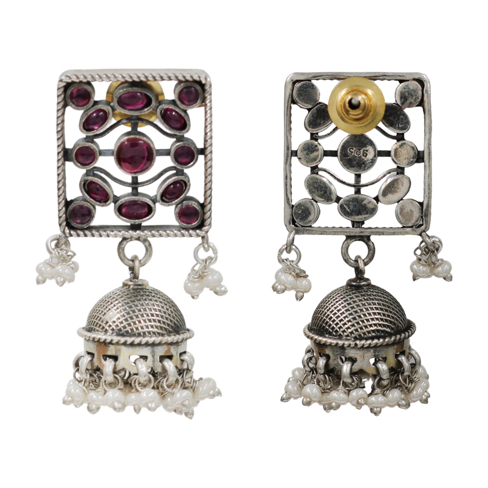 Sangeeta Boochra Square Motif Pearl Jhumka Earrings