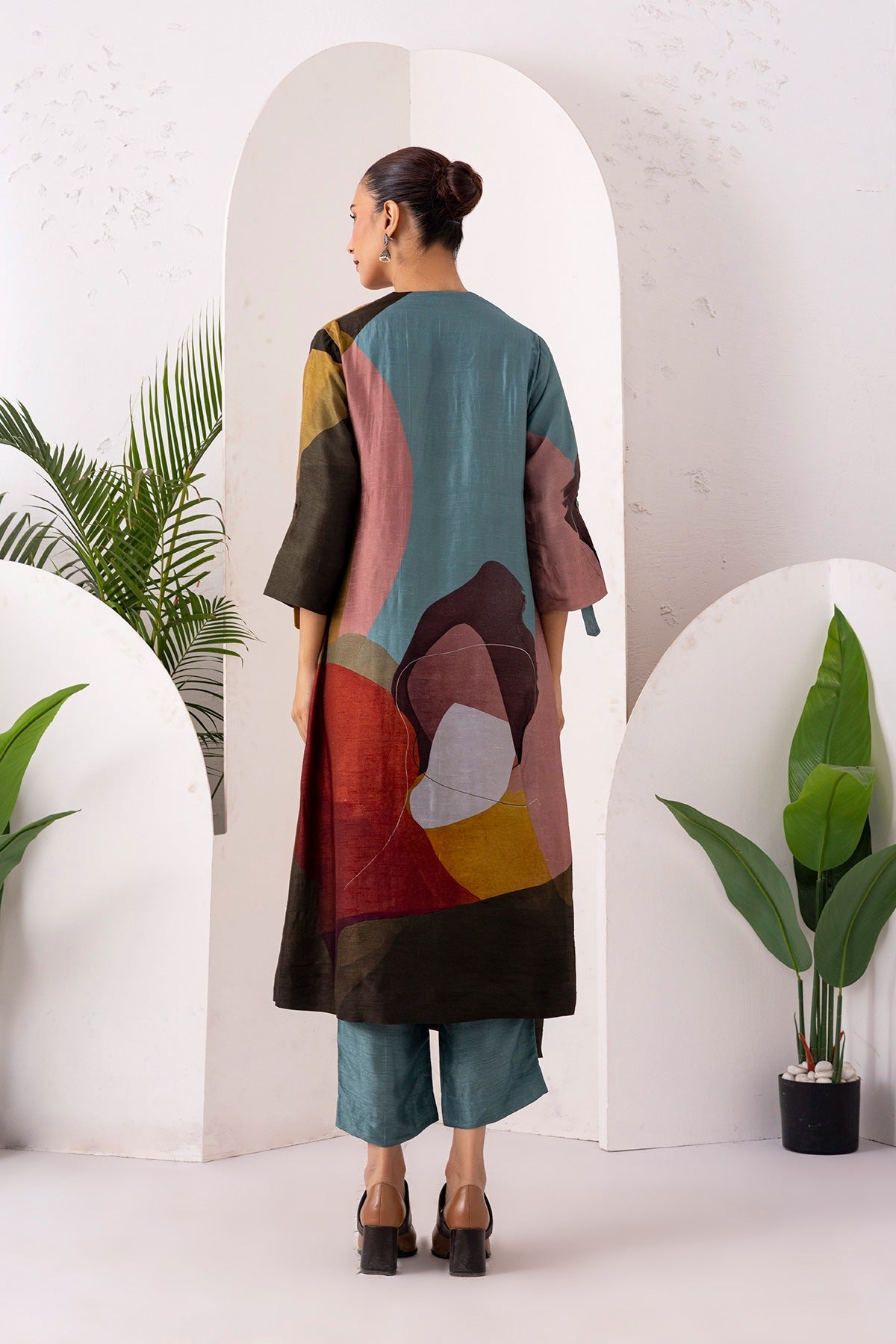 Multicoloured Viscose Dupion Printed Dress Set (2 PCS)