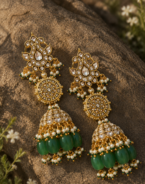 Emerald Green Polki Jhumka Earring